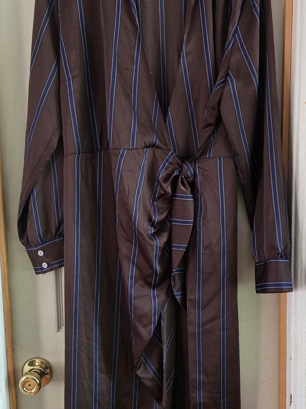 LOFT Brown Dress with Navy and Light Blue Stripes
